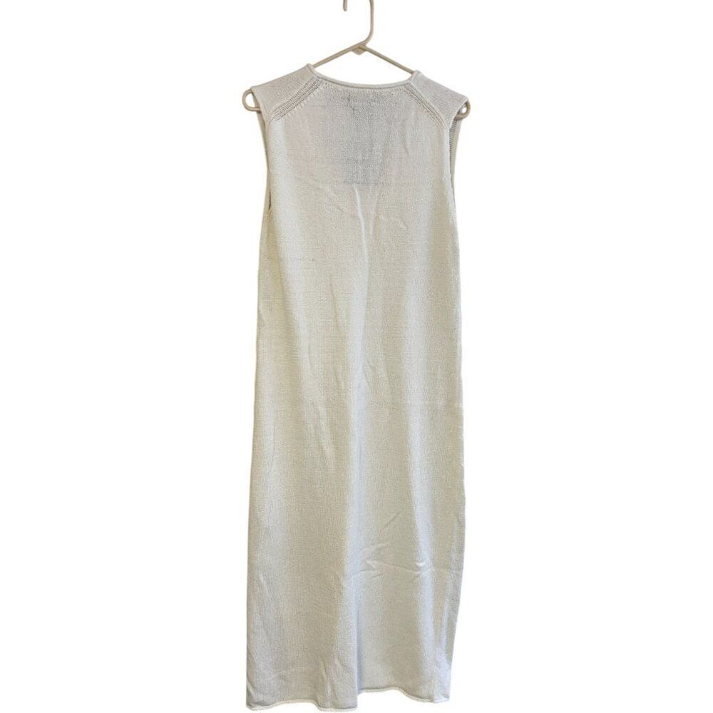 Massimo Dutti Women Midi Dress XS Cream V Neck Knit Slit Cotton 6600/530 NWT - Picture 3 of 10